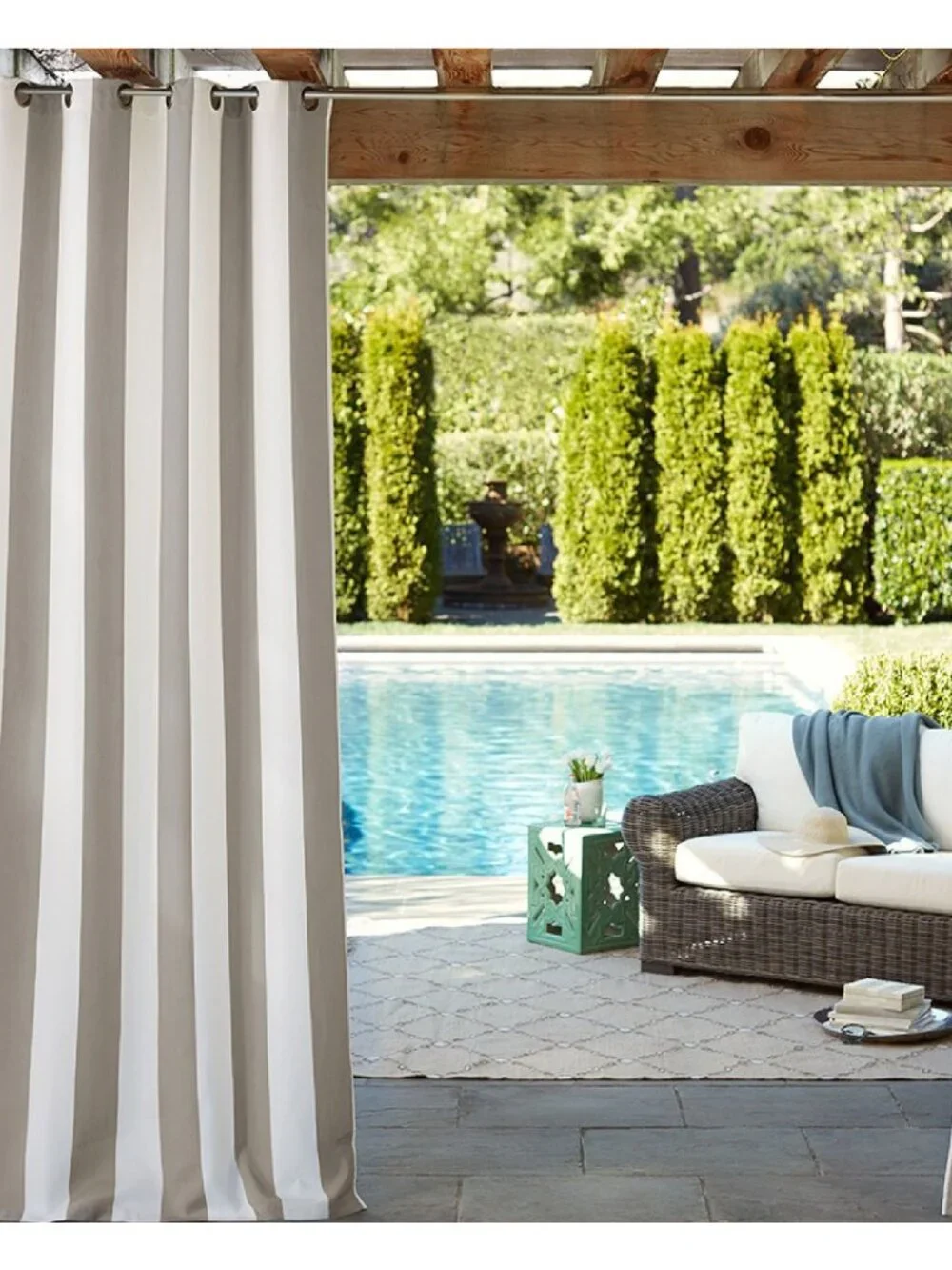 POTTERY BARN Sunbrella Awning Stripe Outdoor Curtain 50